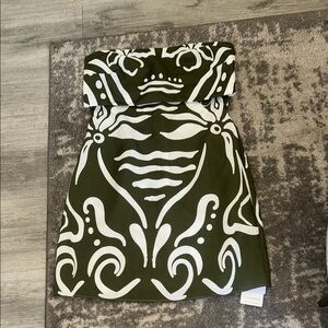 Commense Olive and White Strapless Dress